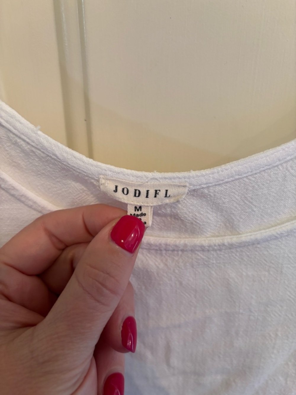 Anthropologie JODIFL White Cotton Tee with Multicolor Crochet Sleeves - Picture 5 of 5